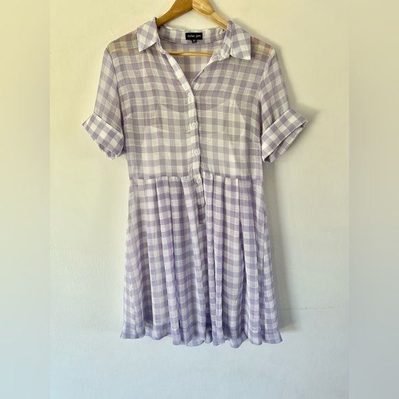 Sister Jane Daydream Purple Gingham Short Sleeve Babydoll Dress Size Medium - Picture 2 of 10